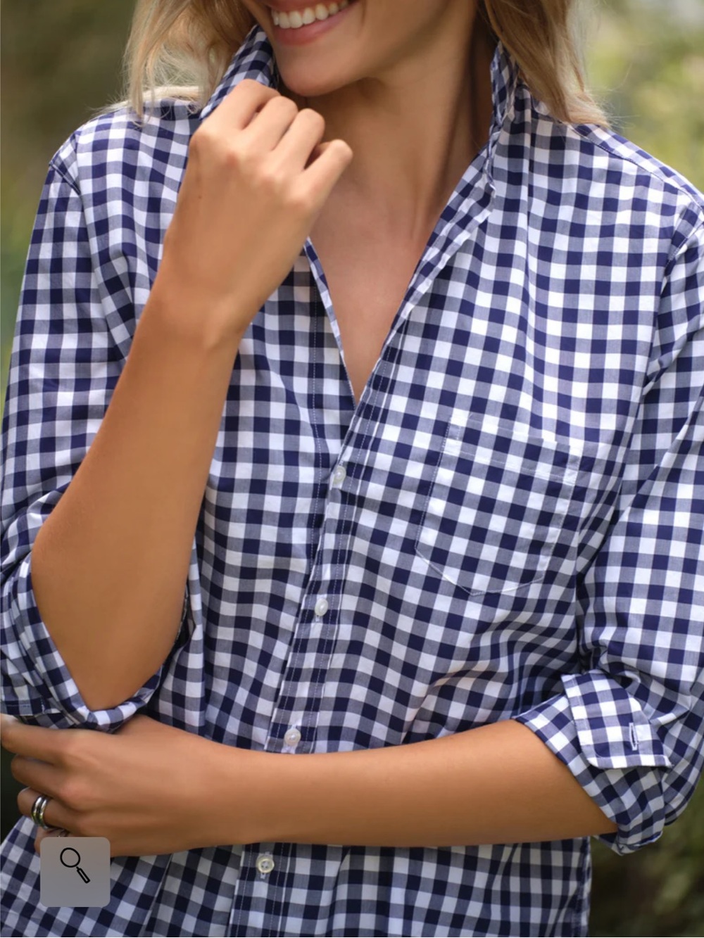 Frank & Eileen Barry Navy and White Gingham Button-Down 100% cotton Shirt LG EUC - Picture 2 of 10